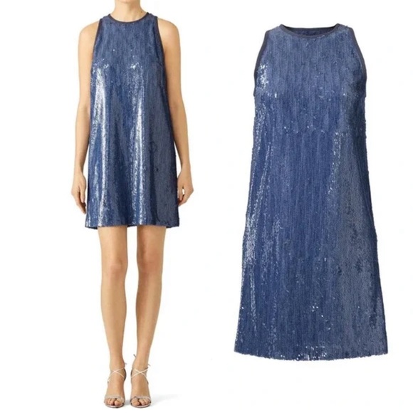 Carmen Marc Valvo Dresses & Skirts - Carmen Marc Valvo Women's Dress Blue Size 4 Sheath Sequin High-Neck